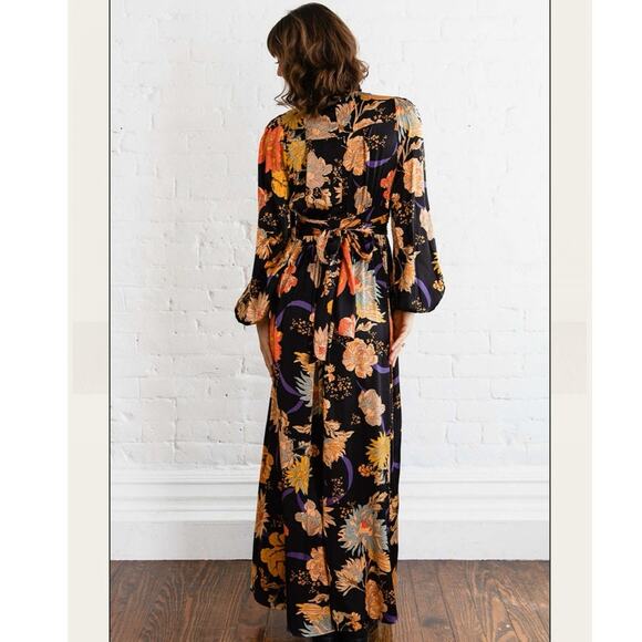 Pinch Abigail Black Floral Satin Maxi Dress Small - Picture 2 of 9